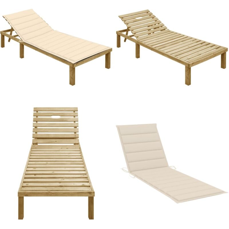 Chaise longue avec coussin crème Bois de pin imprégné - Chaises Longues - Transats - Mobilier De Jardin - Chaises Longues En Bois - Chaise Longue