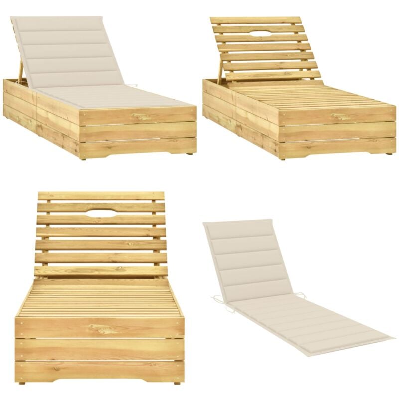 Chaise longue avec coussin crème Bois de pin imprégné - Chaise Longue - Mobilier De Jardin - Transat - Salon De Jardin - Jardin - Home & Living
