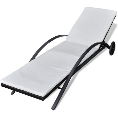 Chaise longue avec coussin et roues Résine tressée Noir 3