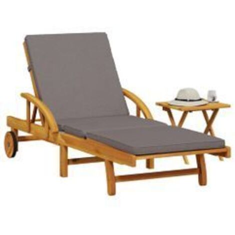 Chaise longue avec coussin et table bois d'acacia massif
