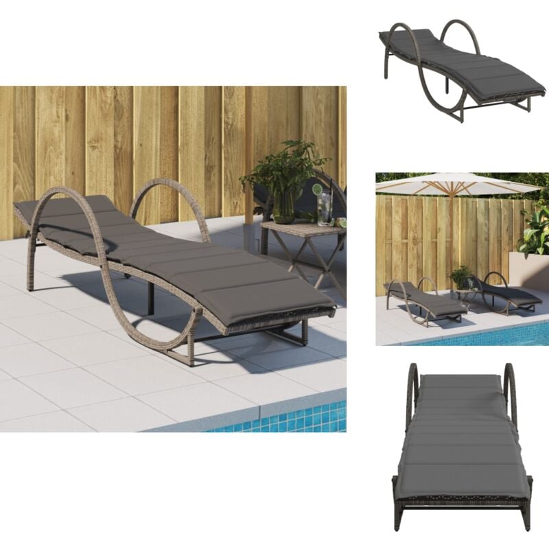 Chaise longue avec coussin gris 60x199x42 cm résine tressée - Chaises Longues - Chaises Longues Pliantes - Transats - Bains De Soleil - Mobilier De