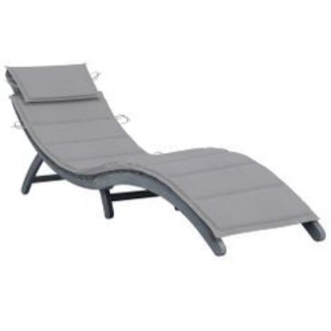 Chaise longue avec coussin Gris Bois d'acacia solide
