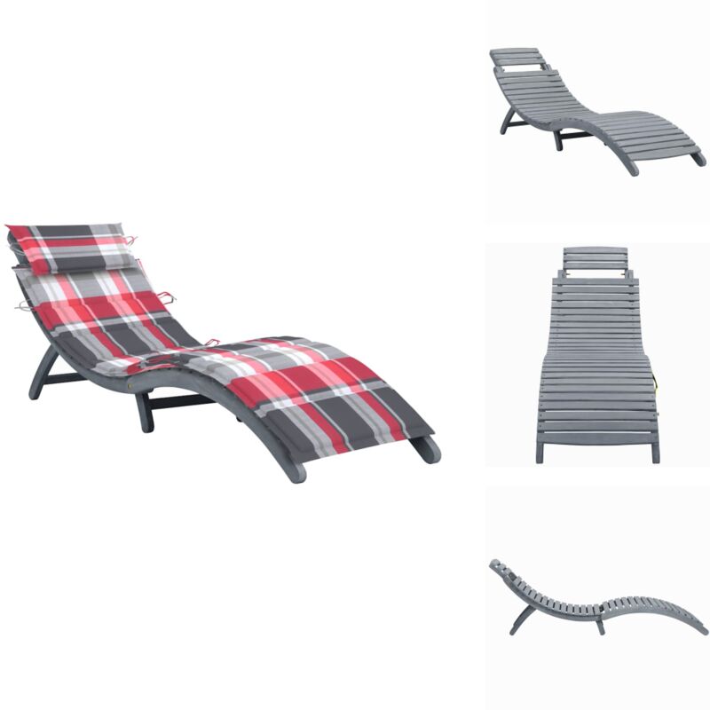 Chaise longue avec coussin Gris Bois d'acacia solide - Chaise Longue - Mobilier De Jardin - Bain De Soleil - Acacia - Bois Massif