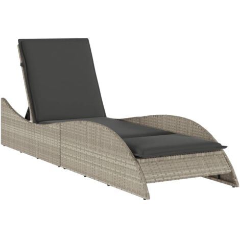 Chaise longue avec coussin gris clair 60x205x73 poly rotin