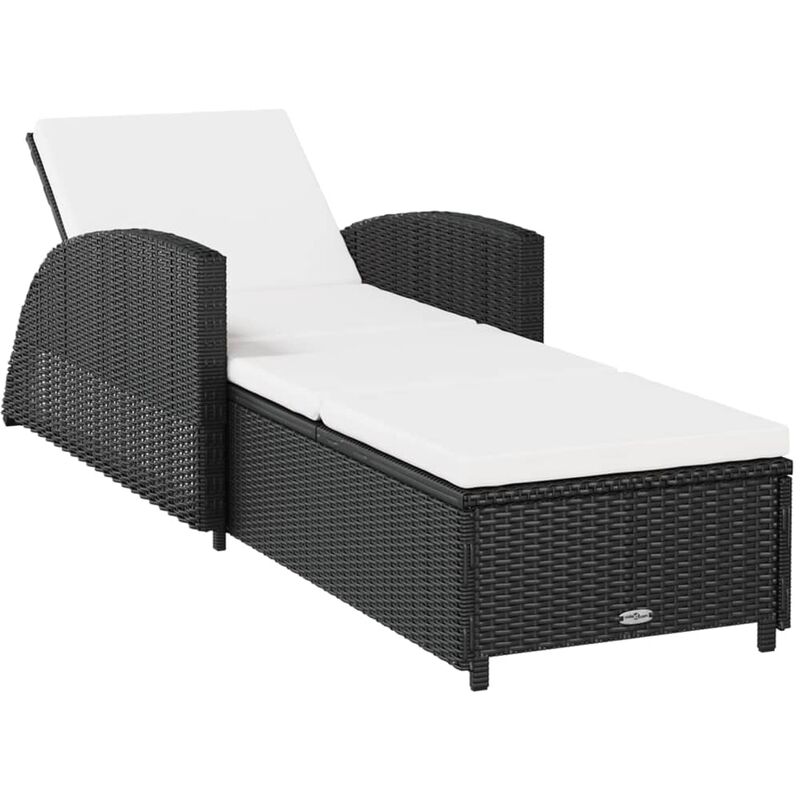 Vidaxl - Chaise longue avec coussin blanc crème Résine tressée Noir