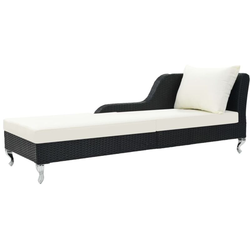 VIDAXL Chaise longue avec coussin r&eacute;sine tress&eacute;e noir