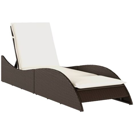 Chaise longue avec coussin marron 60x205x73 résine tressée