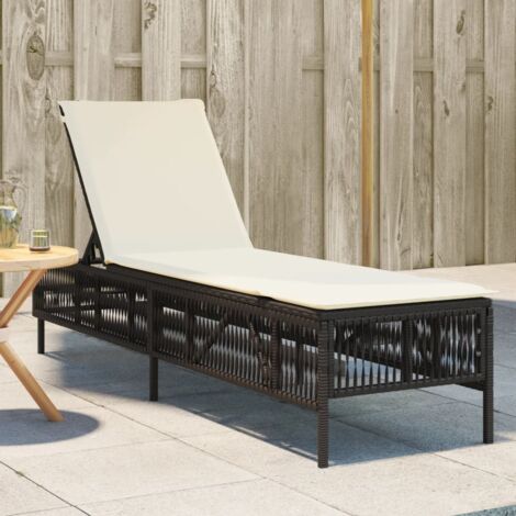 Chaise longue avec coussin marron résine tressée vidaXL