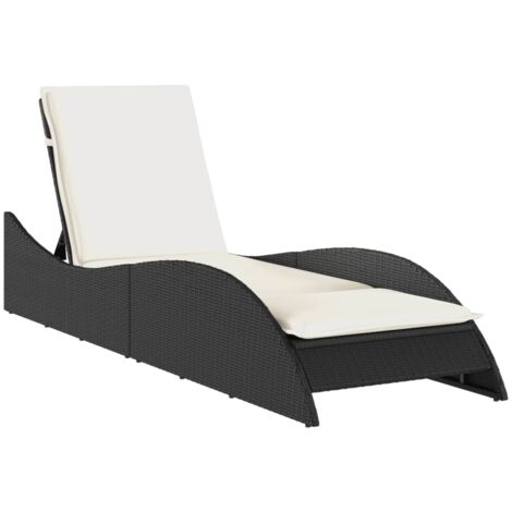 Chaise longue avec coussin noir 60x205x73 résine tressée