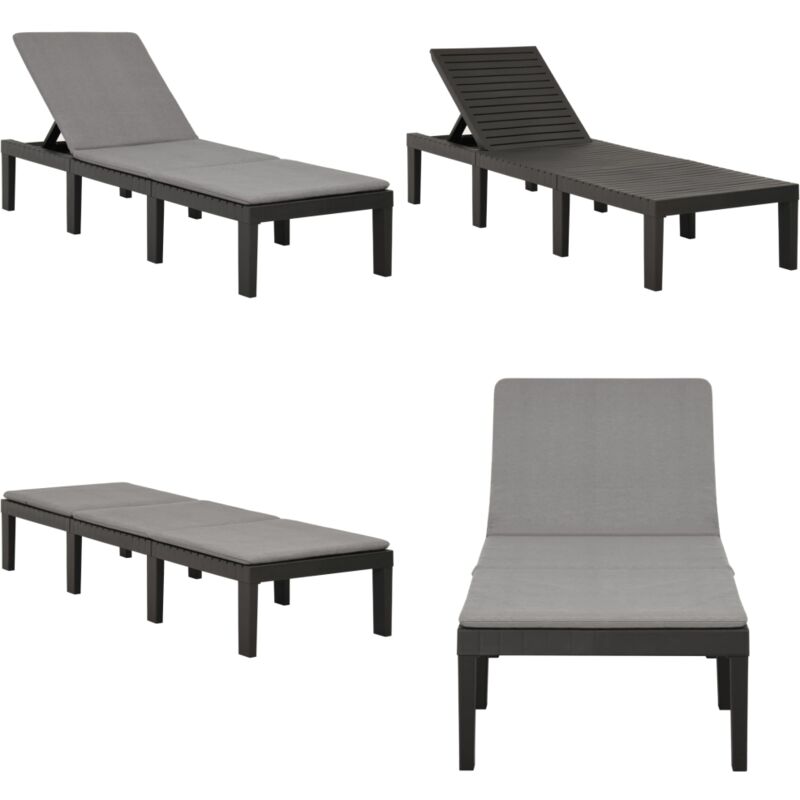 Chaise longue avec coussin Plastique Anthracite - Chaise Longue - Transat - Lit De Bronzage - Mobilier De Jardin - Jardin - Home & Living