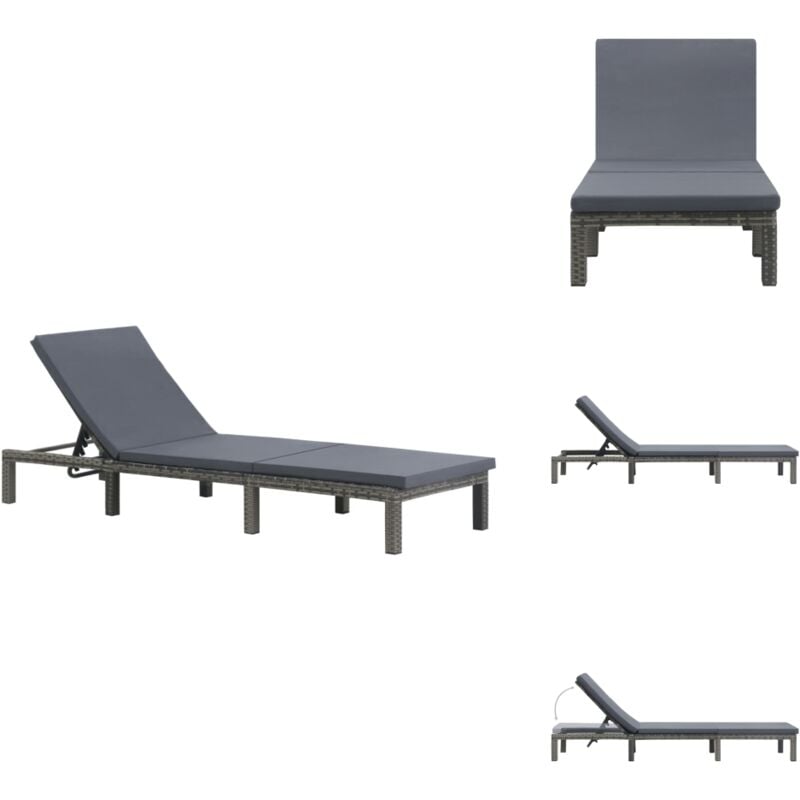 Chaise longue avec coussin Résine tressée Anthracite - Chaises Longues - Transats - Mobilier De Jardin - Chaises Extérieures - Relaxations