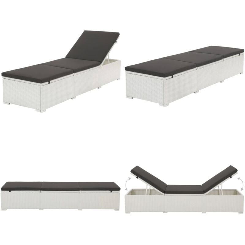 Chaise longue avec coussin Résine tressée Blanc - Chaises Longues - Mobilier De Jardin - Chaises Longues En Rotin - Transats - Chaise Longue Résinier