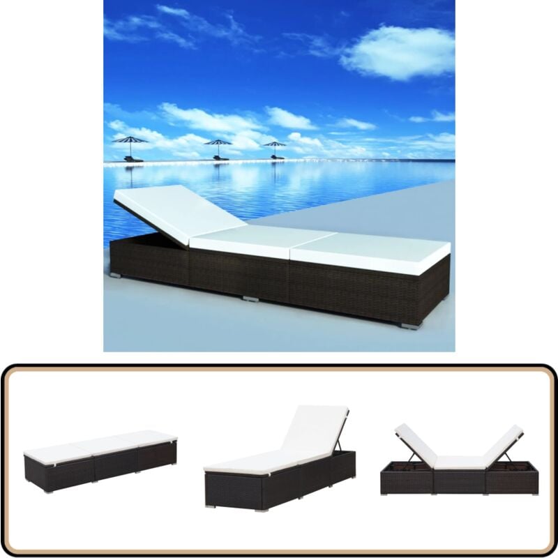 Chaise longue avec coussin Résine tressée Marron - Chaises Longues - Chaise Longue Jardin - Mobilier De Jardin - Transats - Chaises Longues Résines