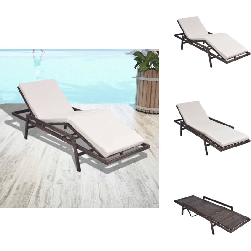 Chaise longue avec coussin Résine tressée Marron - Chaises Longues - Transats - Mobilier De Jardin - Chaises Longues En Rotin - Chaise Longue