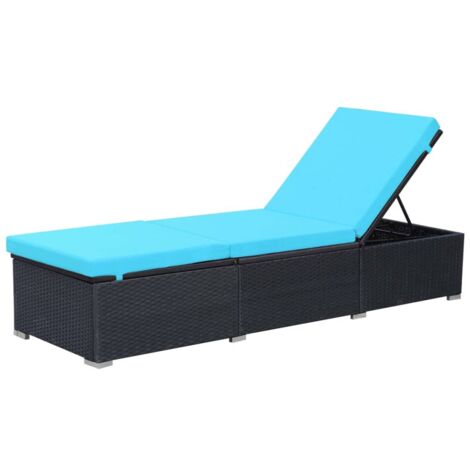 Chaise longue avec coussin Résine tressée Noir