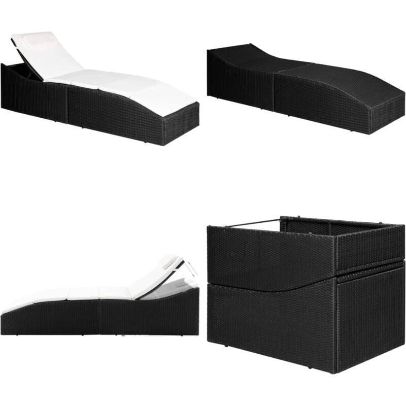 Chaise longue avec coussin Résine tressée Noir - Chaise Longue - Transat - Mobilier De Jardin - Salon De Jardin - Résine Tressée - Home & Living