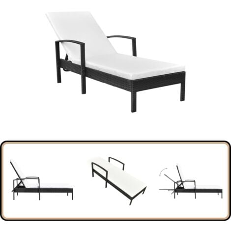 Chaise longue avec coussin Résine tressée Noir - Chaise Longue - Mobilier De Jardin - Transats - Bain De Soleil - Relax