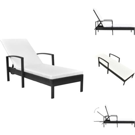 Chaise longue avec coussin Résine tressée Noir - Chaise Longue - Mobilier De Jardin - Transats - Bain De Soleil - Relax