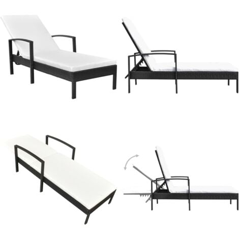 Chaise longue avec coussin Résine tressée Noir - Chaise Longue - Mobilier De Jardin - Transats - Bain De Soleil - Relax - Home & Living