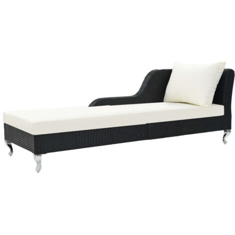 Chaise longue avec coussin Résine tressée Noir vidaXL