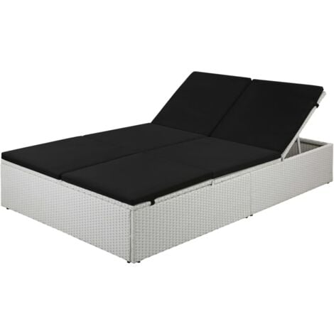 Chaise longue avec coussin Résine tressée Noir vidaXL