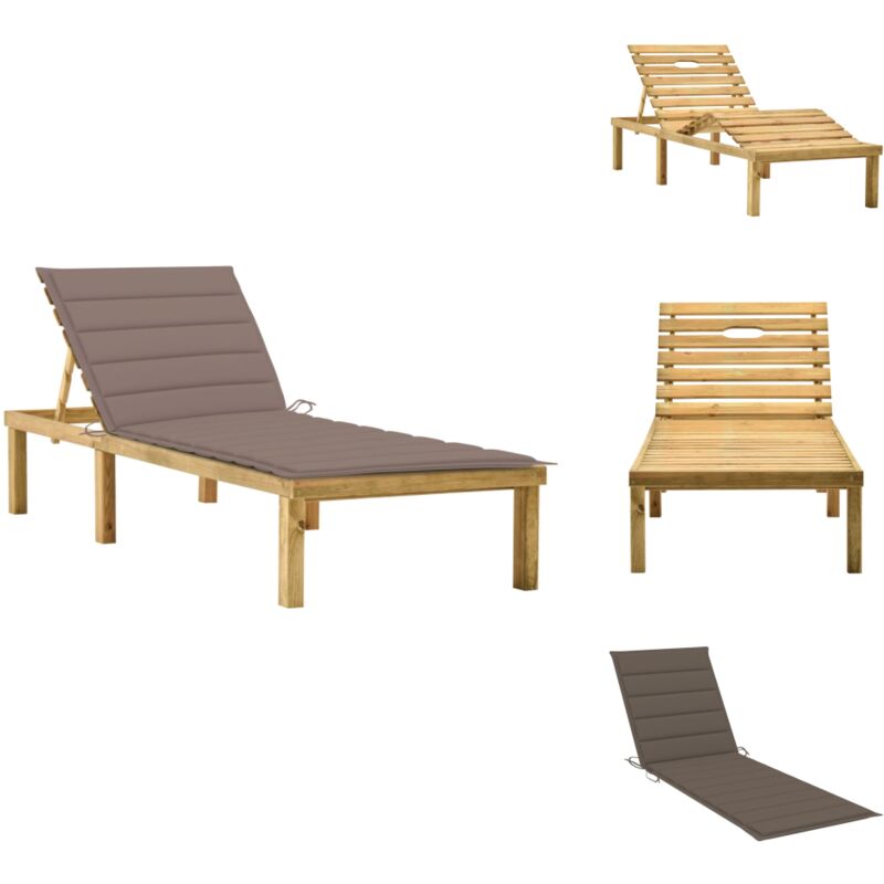 Chaise longue avec coussin taupe Bois de pin imprégné - Chaises Longues - Transats - Mobilier De Jardin - Chaises Extérieures - Jardin
