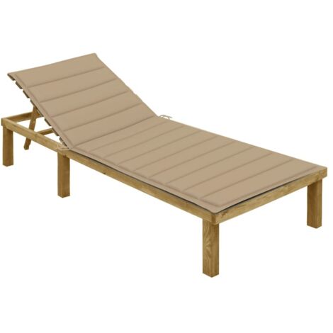Chaise longue avec coussin, Transat, Bain de soleil, Chaise de plage beige Bois de pin imprégné ZSE5503