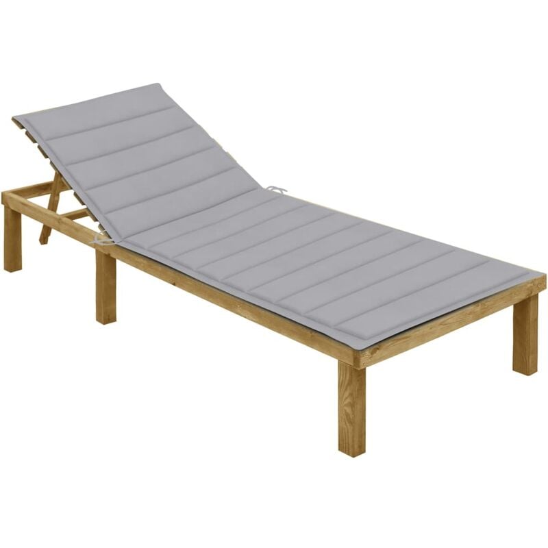Vidaxl - Chaise longue avec coussin gris Bois de pin imprégné