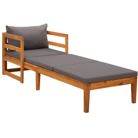 Chaise longue avec coussins-Bain de soleil-Transat de relaxation gris foncé Bois d'acacia solide 982190