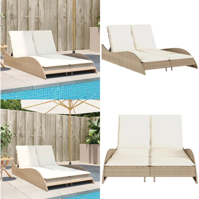 Chaise longue avec coussins beige 114x205x73 cm résine tressée - Chaises Longues - Chaises Longues Pliantes - Transats - Bain De Soleil - Mobilier De