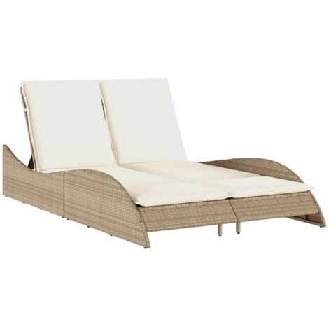 Chaise longue avec coussins beige 114x205x73 résine tressée