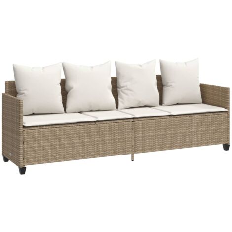 Chaise longue avec coussins beige résine tressée