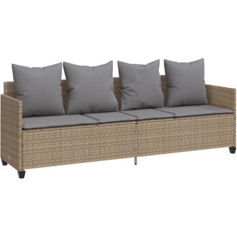Chaise longue avec coussins beige résine tressée