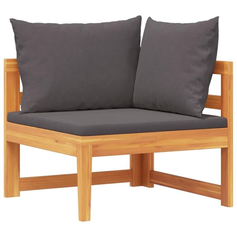 Canapé d'angle avec coussins gris foncé Bois d'acacia solide Vidaxl
