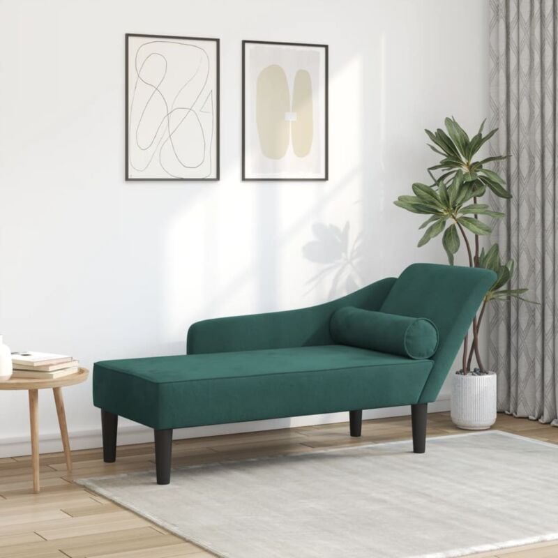 Vidaxl - Chaise longue avec coussins vert foncé velours