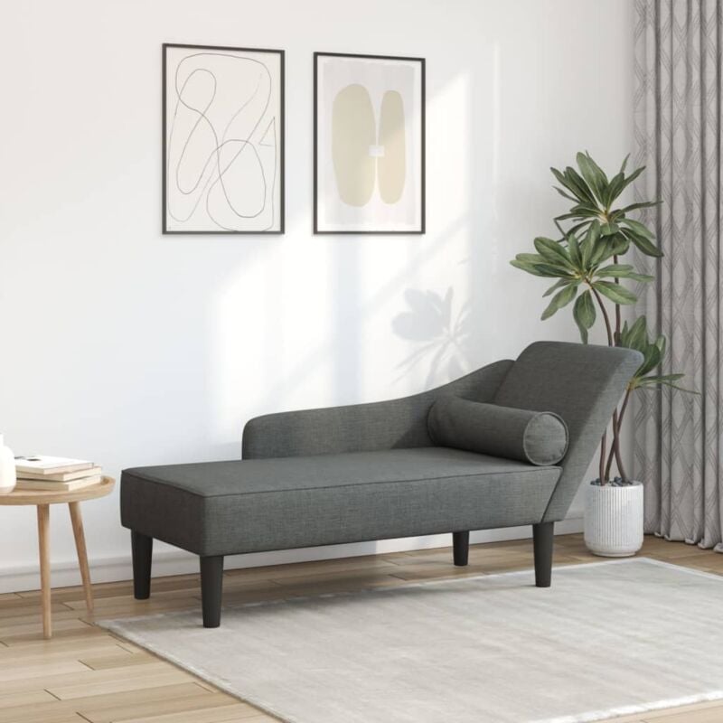 Chaise longue avec coussins gris foncé tissu - Vidaxl