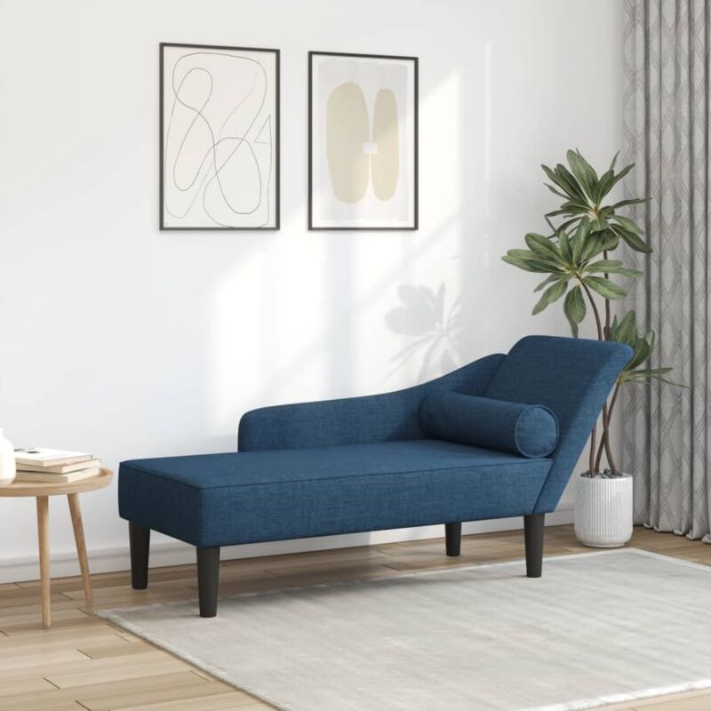 Chaise longue avec coussins bleu tissu Vidaxl