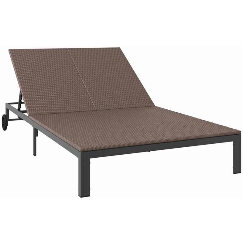 Vidaxl - Chaise longue avec coussins et roues pour 2 personnes Marron Poly Rattan
