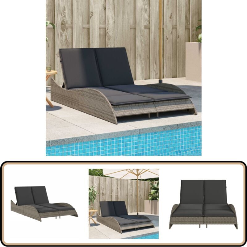 Chaise longue avec coussins gris 114x205x73 cm résine tressée - Chaises Longues - Chaises Longues Pliantes - Transats - Lit De Bronzage - Mobilier De