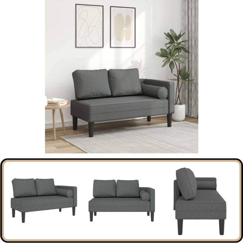 Chaise longue avec coussins gris foncé tissu - Chaises Longues - Transats - Mobilier De Jardin - Canapé Extérieur - Détente