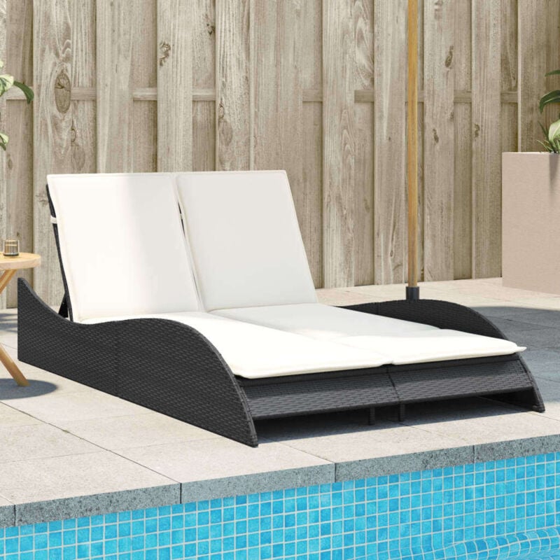 Chaise longue avec coussins noir 114x205x73 cm résine tressée Vidaxl