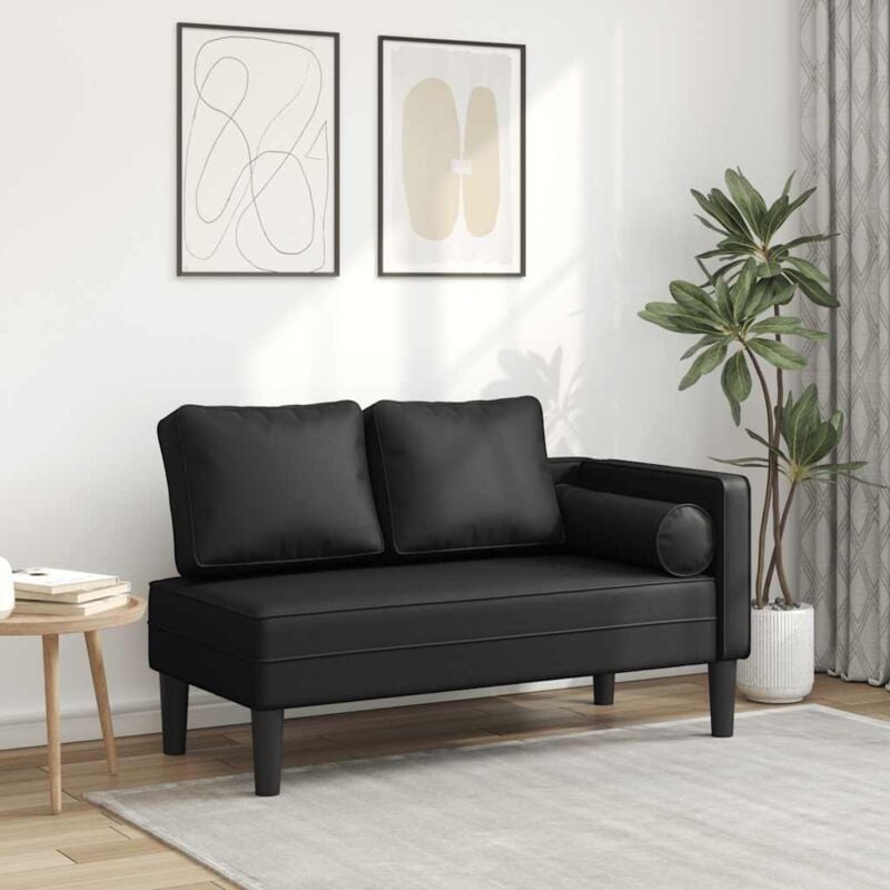 Chaise longue avec coussins noir similicuir - Vidaxl