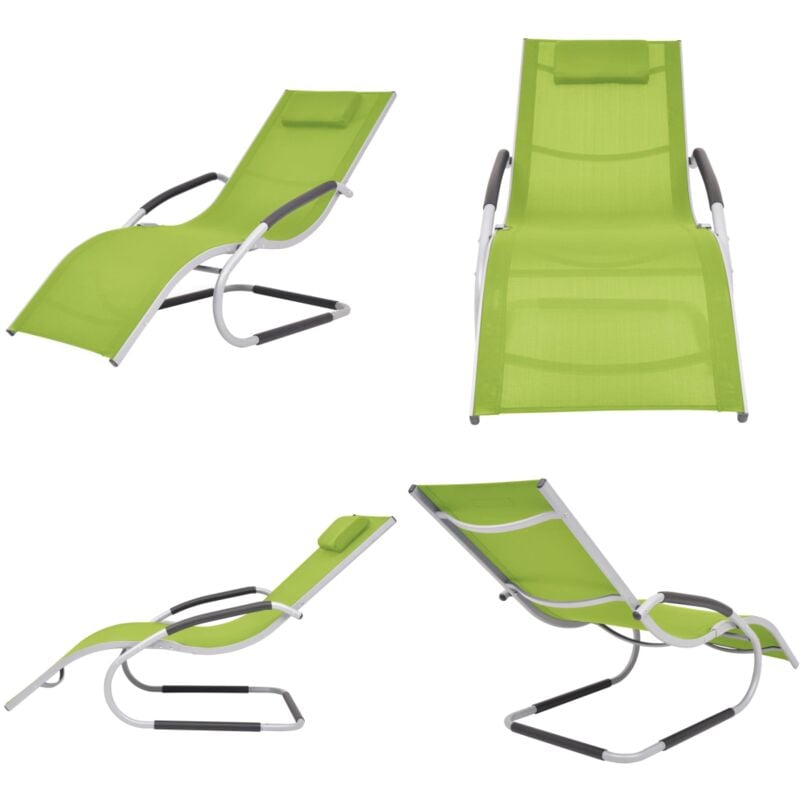 Chaise longue avec oreiller Aluminium et textilène Vert - Chaises Longues - Transats - Mobilier De Jardin - Chaises De Terrasse - Bain De Soleil