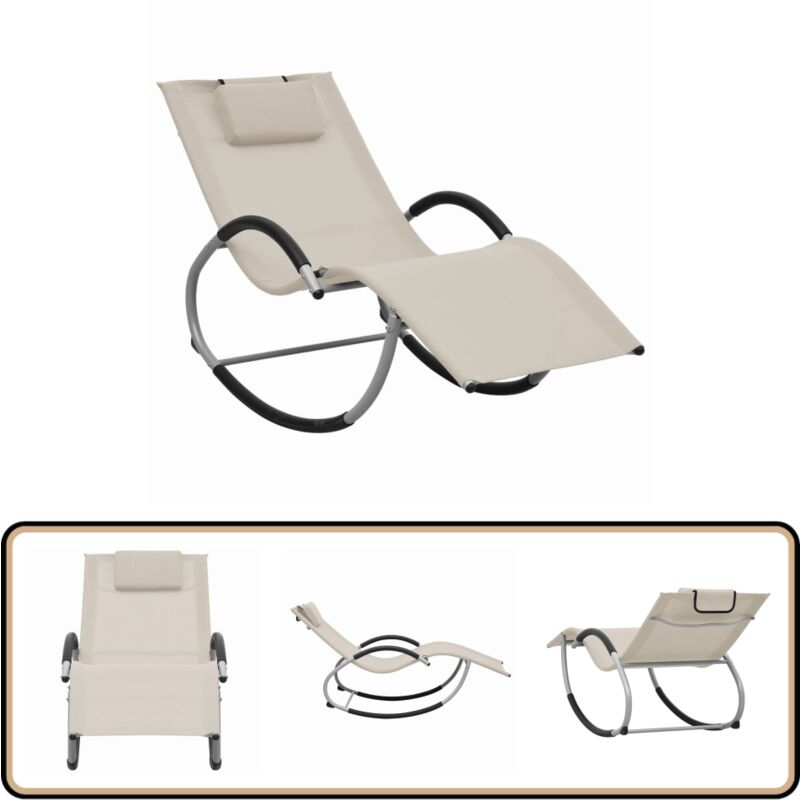 Chaise longue avec oreiller Crème Textilène - Chaise Longue - Transat - Mobilier De Jardin - Fauteuil De Jardin - Relax