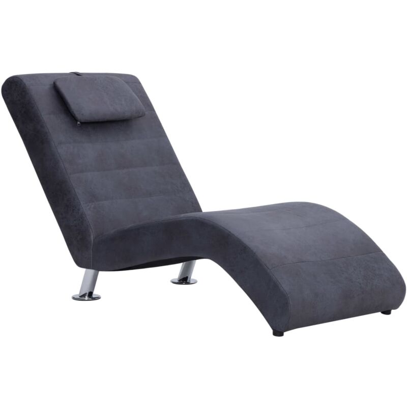 Vidaxl - Chaise longue avec oreiller Gris Similicuir daim