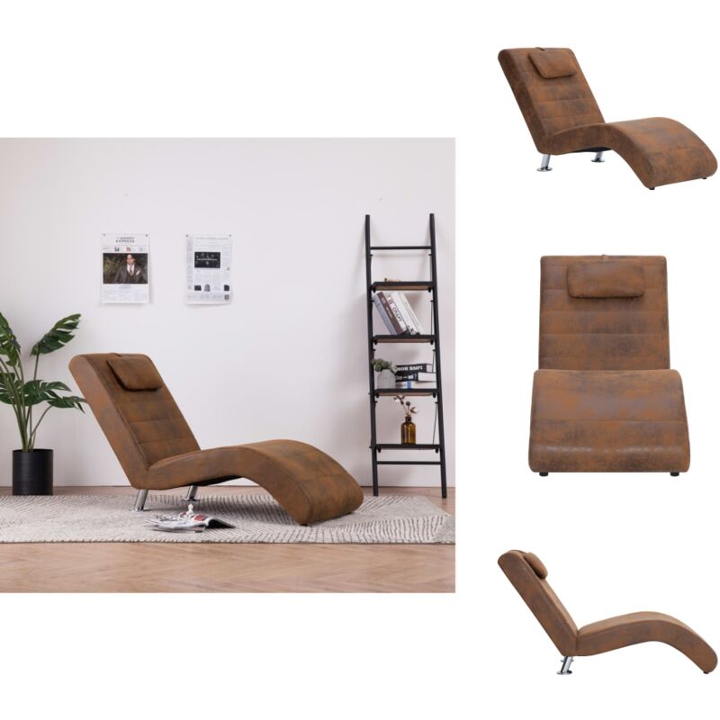 Chaise longue avec oreiller marron Similicuir daim - Chaise Longue - Fauteuil Relaxant - Mobilier Extérieur - Salon De Jardin - Confort