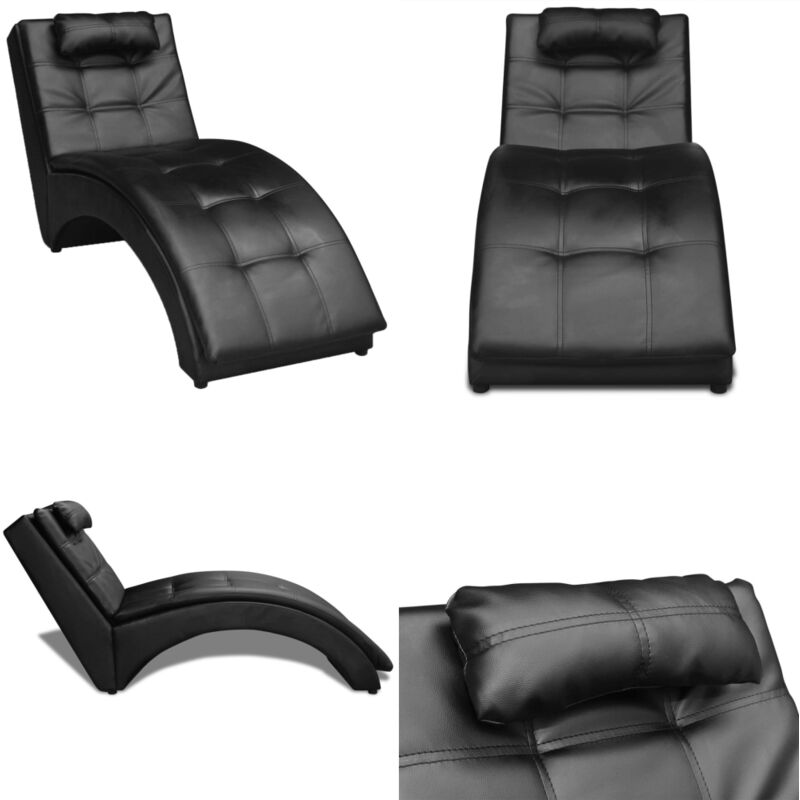 Chaise longue avec oreiller Noir Similicuir - Chaise Longue - Fauteuil De Jardin - Mobilier Extérieur - Relax - Simuli Cuir - Home & Living