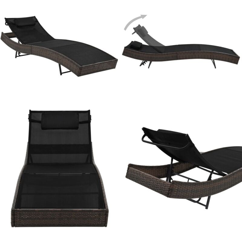 Chaise longue avec oreiller Résine tressée Marron - Chaise Longue - Bain De Soleil - Mobilier De Jardin - Transat - Résine Tressée - Home & Living