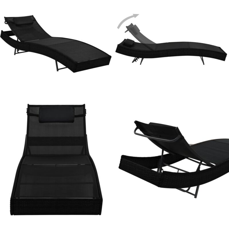 Chaise longue avec oreiller Résine tressée Noir - Chaises Longues - Bain De Soleil - Mobilier De Jardin - Chaises De Jardin - Relaxations - Home &