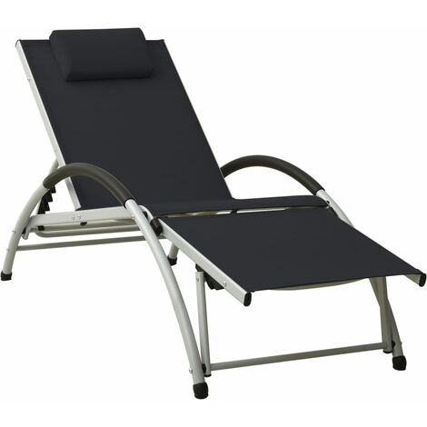 Chaise longue avec oreiller, Transat, Bain de soleil, Chaise de plage Textilène Noir ZSE2906